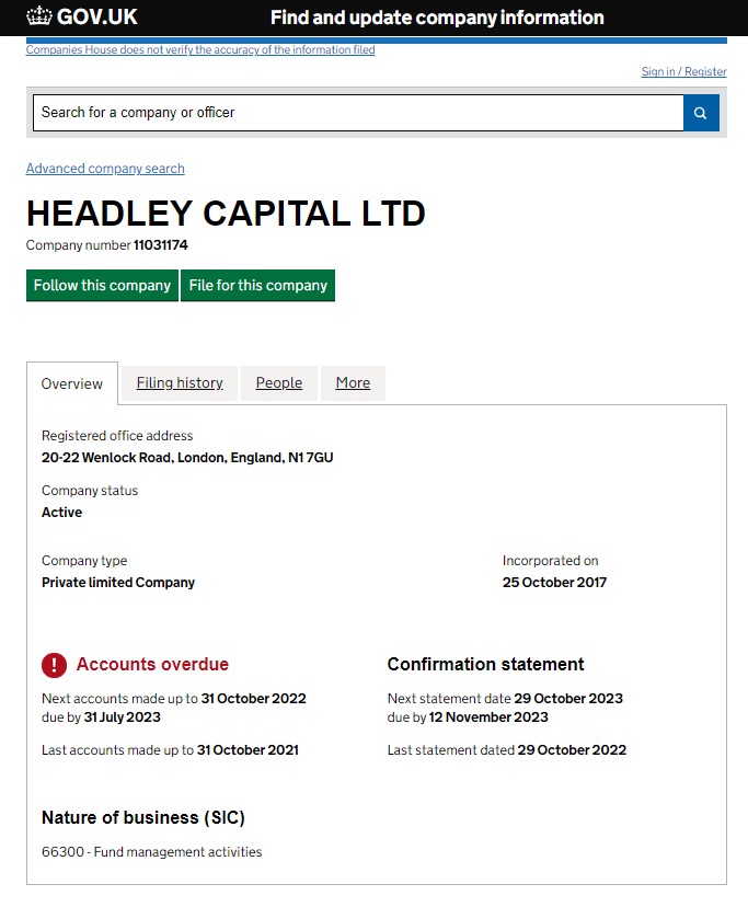 Headley Capital регистрация