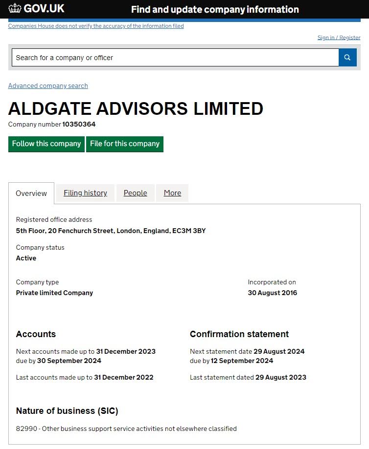 Aldgate-Advisors лицензия