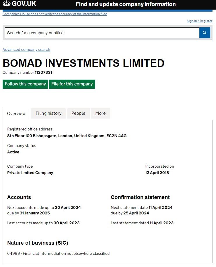 Bomad Investments лицензия