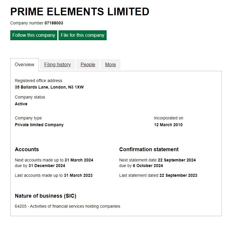 Prime Elements Limited черный брокер