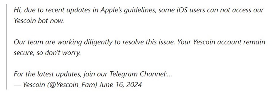 YesCoin отмазки разработчиков о сбоях